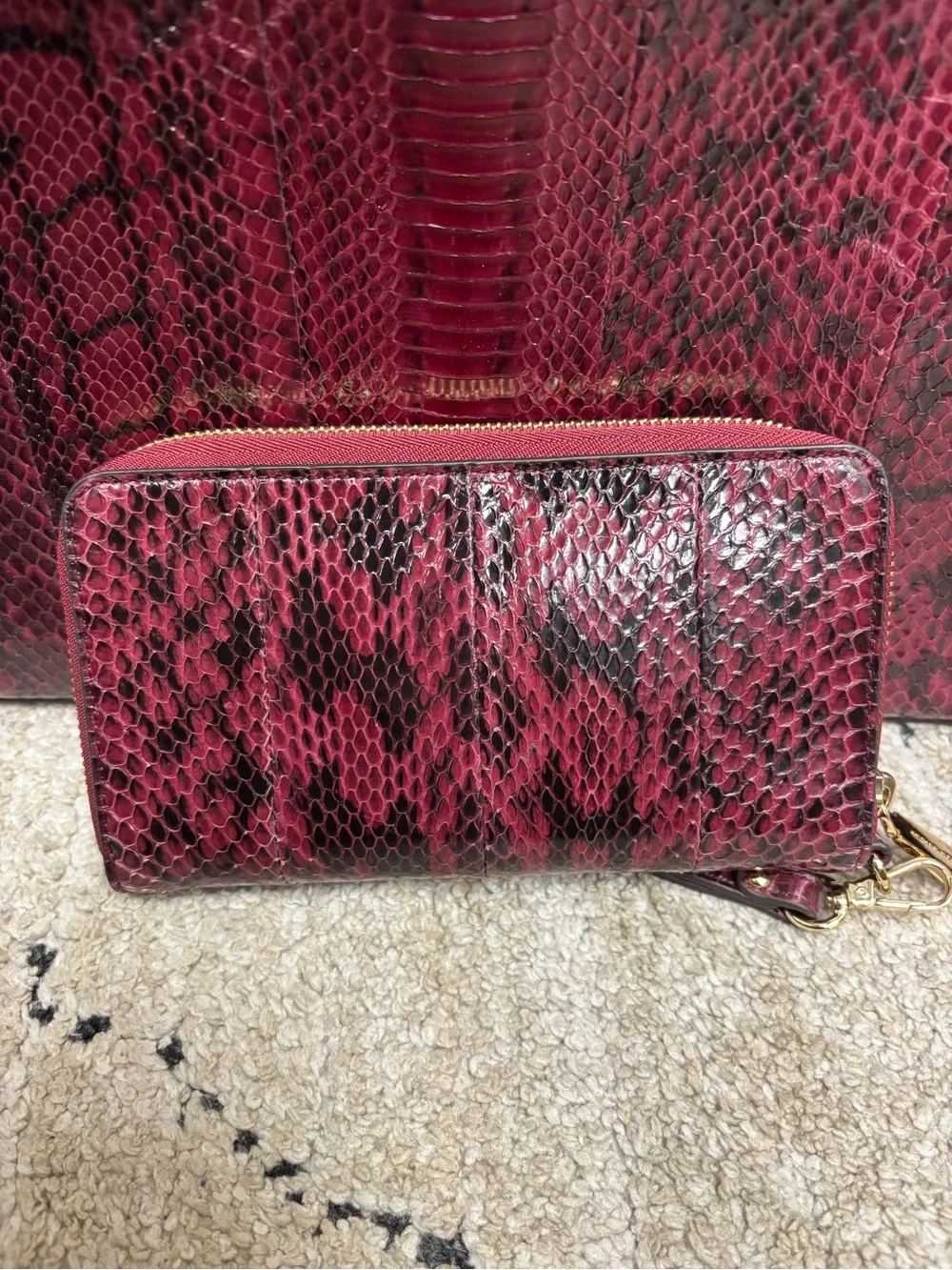 Michael Kors Burgundy Snake Skin Mercer Tote